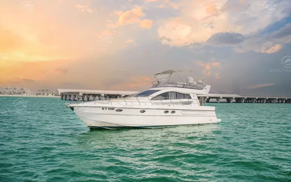 Enterprise 48 FT Yacht Side View – Sleek Design in Dubai Waters